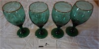 4 green w/ gold rims stemmed goblets for one money