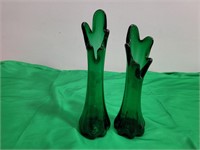 (2) Viking Avocado Green Five Finger Vases