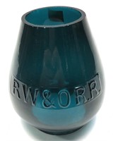 Early blue/green etched glass globe "RW&O R.R."