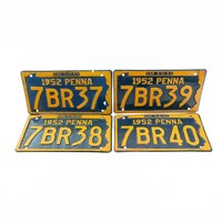 Run of 4 Sequential '52 Pennsylvania License Plate