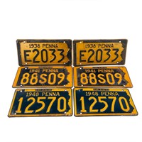 (3) Sets of Pennsylvania License Plates 1938-1948