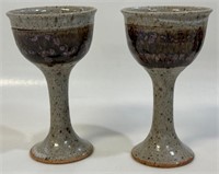 GREAT SIGNED STUDIO POTTERY WINE GOBLETS