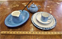 (7)  Blue & White Enamelware Pieces- Including