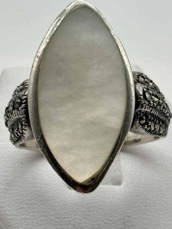 Sterling Silver Marcasite & MOP Fine Ring