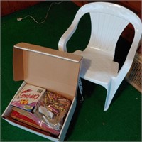 Child's Plastic Chair, Crayons and Books