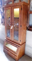 Oak Gun Cabinet w/Etched Glass Front