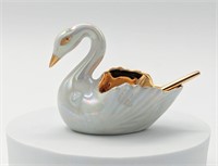 French Limoges Porcelain Swan Salter With Spoon