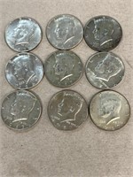 (9) silver 1967 Kennedy half dollars
