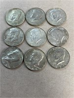 (9) 1968 silver Kennedy half dollars