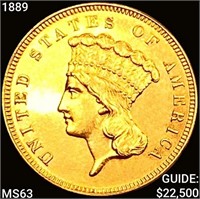 1889 $3 Gold Piece CHOICE BU