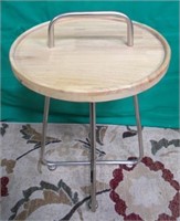 UNIQUE METAL AND WOOD TABLE WITH TOP HANDLE