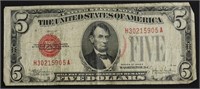1928 5 DOLLAR RED SEAL F INK