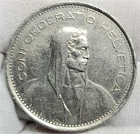 1973 Switzerland 5 Francs Coin AU