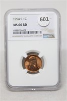 1954 S NGC MS 66 RD Lincoln Cent