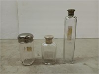 3 Asst perfume bottles, 1 sterling lid
