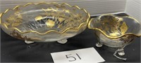 Vintage gold on crystal footed bowls (2)