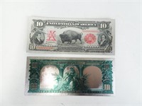 Two Silver Plated Replica $10 Notes