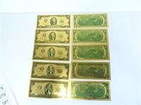 Ten Gold Plated Replica $2 Notes