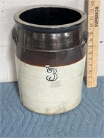 3 gallon brown, and white crock with hairline