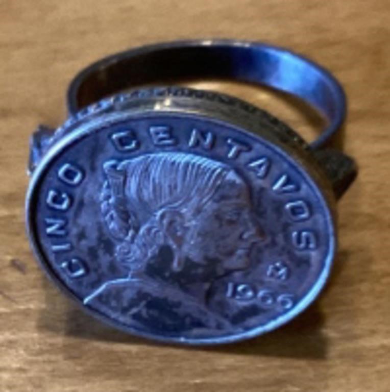 Costume ring with Mexican 5-cent piece