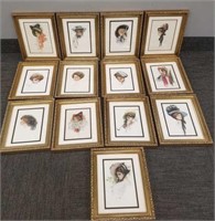 11 ornately framed Harrison Fisher prints of