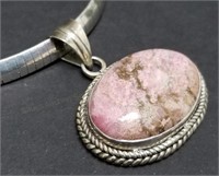 Sterling Silver Rhodonite Pendant Necklace