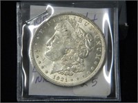 1921 Morgan silver dollar, note says BU &