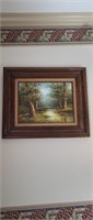 Ornate framed signed Cantrell forest scene canvas