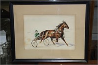 E Rice Watercolor of a Racing Horse with Sulky 21