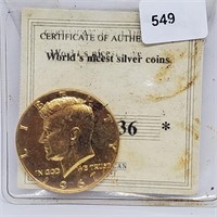 1967 40% Silver Gold Plated JFK Half $1 Dollar