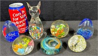 Vintage Blown Glass Cat & Paperweight  -Lot