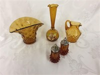 Vintage Amber Carnival Glass Home Decor