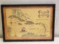 Framed map of West Indies & Caribbean, 15" X 21"