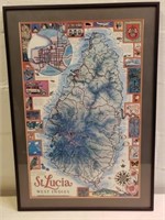 Framed map of St. Lucia, West Indies, 32"X22"