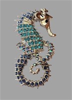 BETSEY JOHNSON SILVER BLUE CRYSTAL SEAHORSE BROOCH