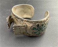 NAVAJO SILVER AND TURQUOISE WATCH CUFF