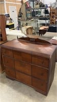 Vintage Wooden Dresser with Round Mirror