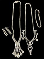 2 Vtg Rhinestone Necklaces. / Bracelet & Earrings