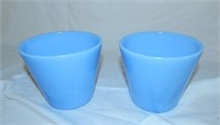 2 Vintage Delphite Blue Glass Flower Pot Vase