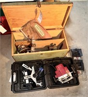 Router with Attachments and Wooden Toolbox