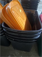 (5) Black Plastic Totes with Lids