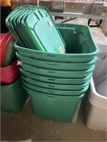 (7) Green Plastic Totes with Lids