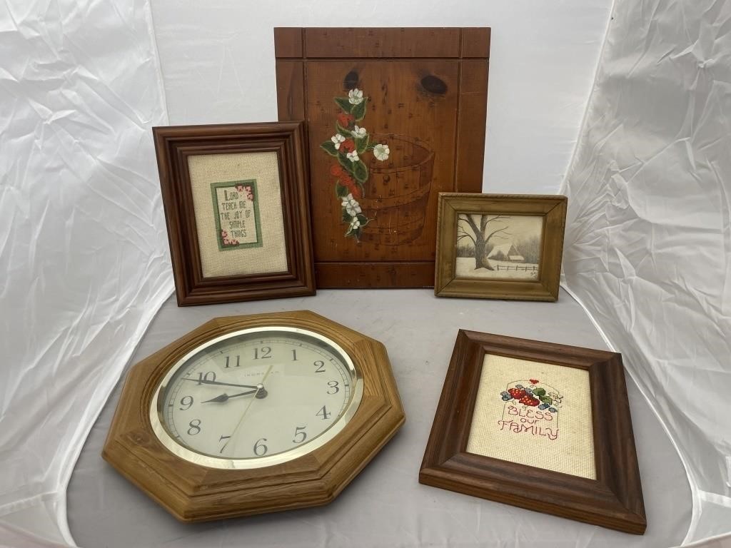 Wall Clock - 2 Framed Needlepoint- Picture