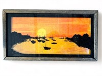 Vtg 1970 Reverse Painting on Glass