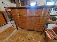 Antique Rolling Serpentine Dresser w/ Mirror