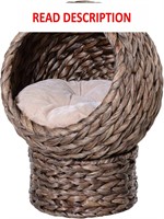 PawHut Handwoven Elevated Cat Bed with Soft Cushio