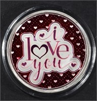 ONE OZ .999 ENAMELED I LOVE YOU SILVER ROUND