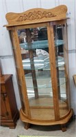 Oak Curved Glass Curio Cabinet 33w x 65"t
