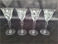 Tiffin-Franciscan etched cordial glasses.  4½ins.