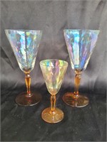 Iridescent wine and cordial glasses with amber